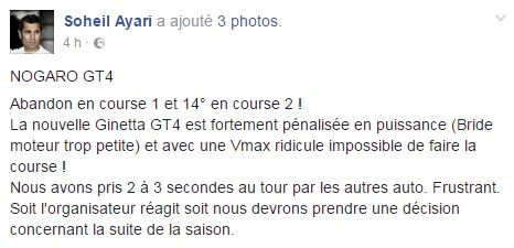 FFSA GT - GT4 Sud : Ayari " La Ginetta manque de vitesse de pointe"