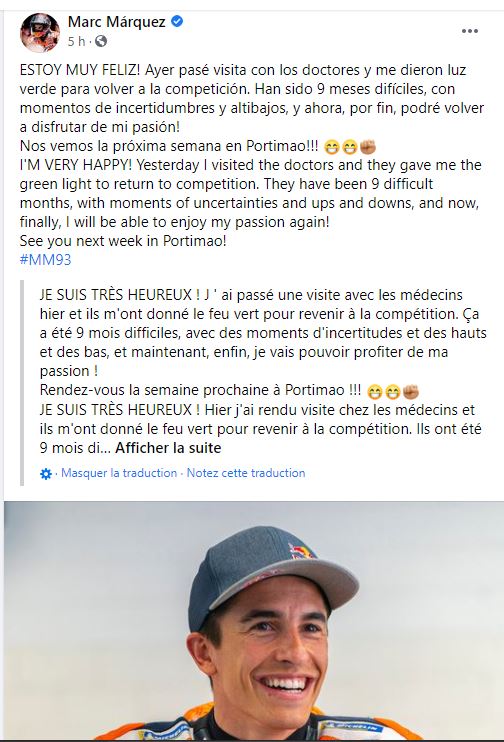 MotoGp : feu vert pour le retour de Marc Marquez MotoGp : feu vert pour le retour de Marc Marquez