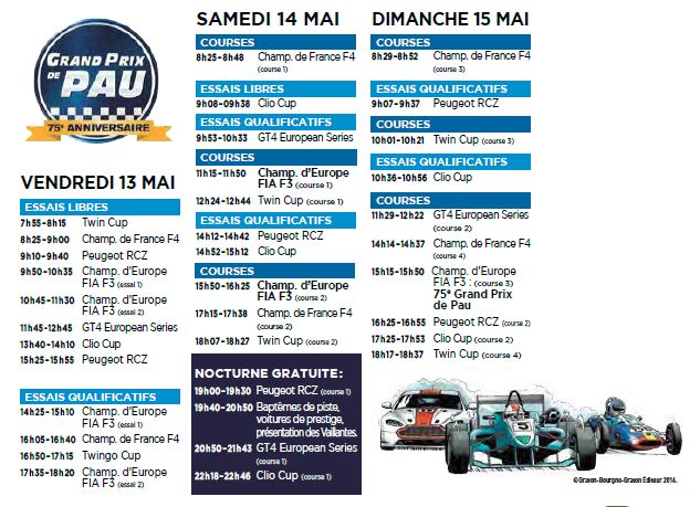 75e Grand prix de Pau : Les horaires 75e Grand prix de Pau : Les horaires