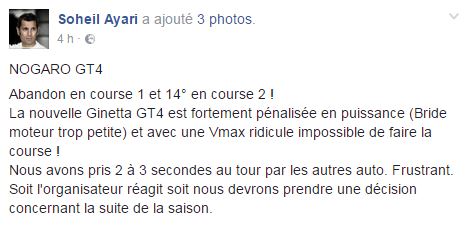 FFSA GT - GT4 Sud : Ayari " La Ginetta manque de vitesse de pointe"