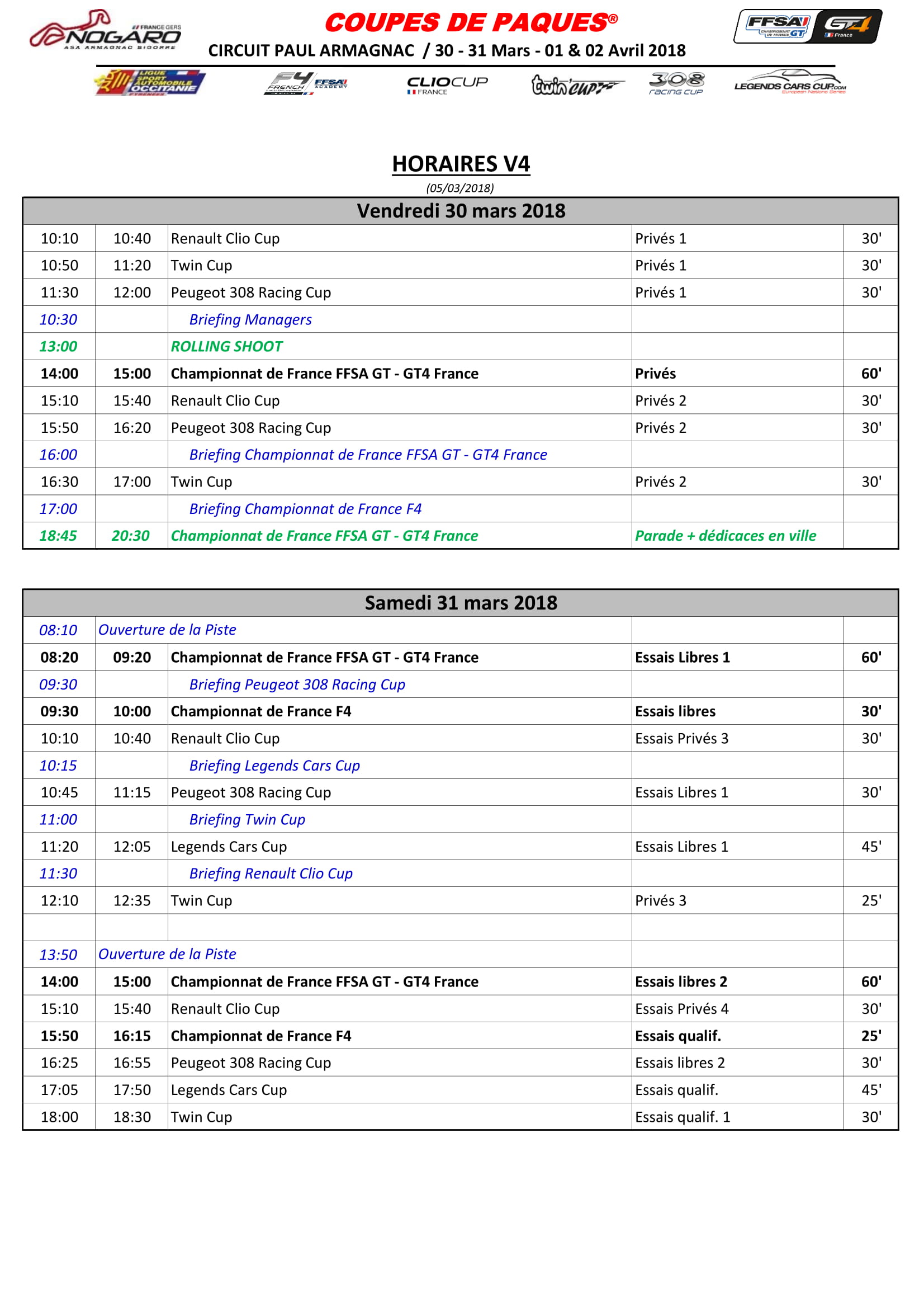 Coupes de Paques à Nogaro : les horaires Coupes de Paques à Nogaro : les horaires